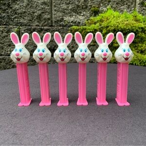 Vintage Lot/6 Hot Pink White Bunny Rabbit PEZ Candy Dispenser 1998  4966305 EUC